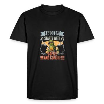 A Good Day Starts With Coffee And Conure Vintage - Men's Premium Organic T-Shirt - black - Front - Nico (187cm)