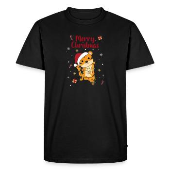 Tigre Noël Neige Hiver Animaux Tigre - T-shirt Premium bio Homme - noir - Devant - Nico (187cm)