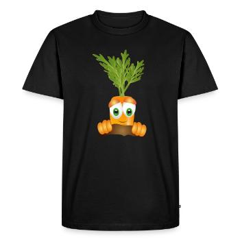 funny ripe carrot in vegetable beds - Men's Premium Organic T-Shirt - black - Front - Nico (187cm)