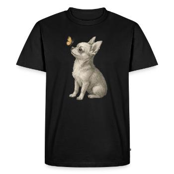 Chihuahua dog looking at butterfly - Men's Premium Organic T-Shirt - black - Front - Nico (187cm)