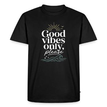 Bonnes ondes seulement, s’il vous plaît – soleil et mer - T-shirt Premium bio Homme - noir - Devant - Nico (187cm)