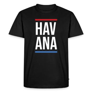 Havana Bold Mono with Red Blue Stripes - Men's Premium Organic T-Shirt - black - Front - Nico (187cm)