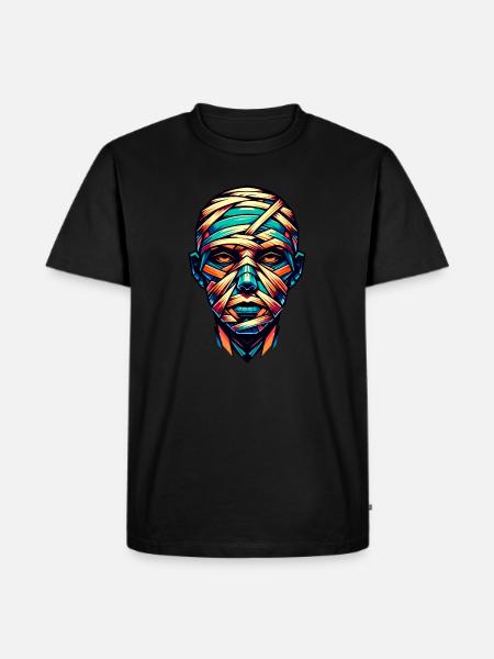 Bunte geometrische Mumie: Low-Poly-Artwork - Männer Premium Bio T-Shirt - Schwarz