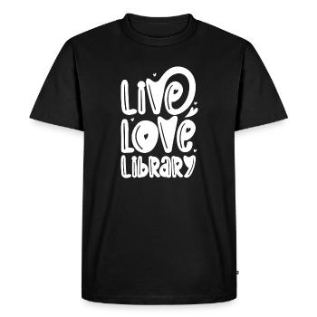 Live Love Library - Men's Premium Organic T-Shirt - black - Front - Nico (187cm)