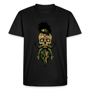 tete de mort mexicaine hipster barbu barbe moustac - T-shirt Premium bio Homme - noir - Devant - Nico (187cm)
