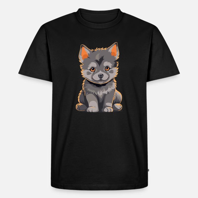 Sitzender niedlicher Wolfswelpe - Männer Premium Bio T-Shirt - Schwarz