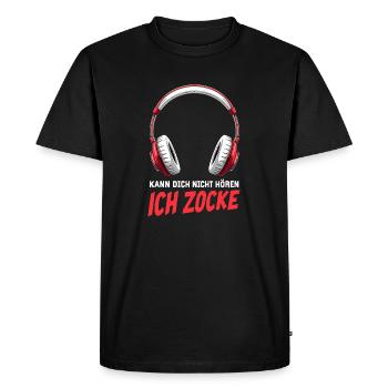 Je ne t’entends pas - Je joue - T-shirt Premium bio Homme - noir - Devant - Nico (187cm)