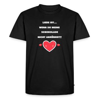 L’amour, c’est quand tu ne touches pas à mon chocolat - T-shirt Premium bio Homme - noir - Devant - Nico (187cm)