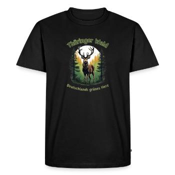 Cerf au cœur vert de Thuringe-Allemagne - T-shirt Premium bio Homme - noir - Devant - Nico (187cm)