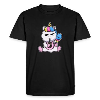 Bubble Tea Drinking Unicorn Anime Kawaii - Men's Premium Organic T-Shirt - black - Front - Nico (187cm)