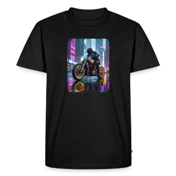 Motorcycle cyberpunk in city - Men's Premium Organic T-Shirt - black - Front - Nico (187cm)