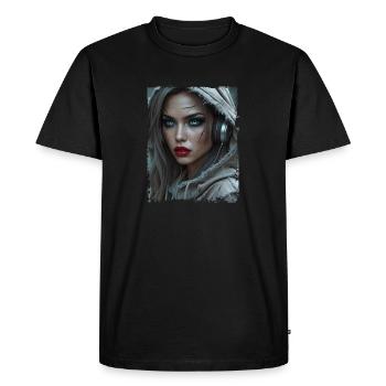 Post-apocalyptic woman with headphone - Men's Premium Organic T-Shirt - black - Front - Nico (187cm)