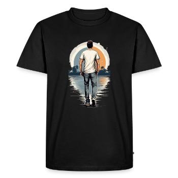 Homme solitaire au coucher du soleil - T-shirt Premium bio Homme - noir - Devant - Nico (187cm)
