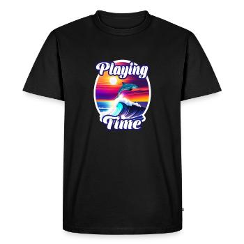 Dolphin and wave - Men's Premium Organic T-Shirt - black - Front - Nico (187cm)