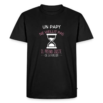 Mon papy ne vieillit pas il prend de la valeur - T-shirt Premium bio Homme - noir - Devant - Nico (187cm)