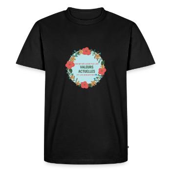 Les Valeurs actuelles et les serviettes - T-shirt Premium bio Homme - noir - Devant - Nico (187cm)