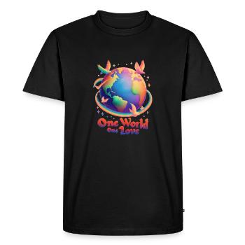 One World One Love - Men's Premium Organic T-Shirt - black - Front - Nico (187cm)