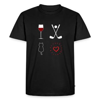 femme vin rouge golf et chat - T-shirt Premium bio Homme - noir - Devant - Nico (187cm)