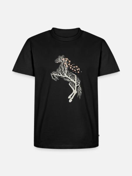 Pferd Baum Kirschblüten - Männer Premium Bio T-Shirt - Schwarz