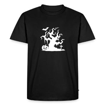 Arbre hanté d’Halloween avec citrouille et chauve-souris - T-shirt Premium bio Homme - noir - Devant - Nico (187cm)