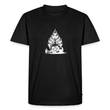Voiture de dragster chaude avec moteur enflammé - T-shirt Premium bio Homme - noir - Devant - Nico (187cm)