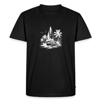 Catamaran double coque voilier palmiers des Caraïbes - T-shirt Premium bio Homme - noir - Devant - Nico (187cm)