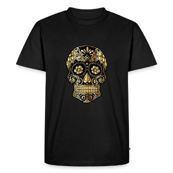 Crâne de fleur d'or - T-shirt Premium bio Homme - noir - Devant - Nico (187cm)