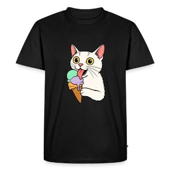 Chat avec glace été, chaleur, soleil - T-shirt Premium bio Homme - noir - Devant - Nico (187cm)