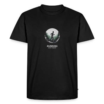 La course à pied est ma thérapie – Courir dans la nature - T-shirt Premium bio Homme - noir - Devant - Nico (187cm)