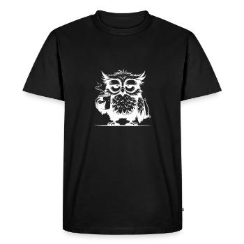 Hibou comique drôle et fatigué avec déficit de café - T-shirt Premium bio Homme - noir - Devant - Nico (187cm)