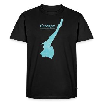 Lac de Garde - contour bleu - T-shirt Premium bio Homme - noir - Devant - Nico (187cm)