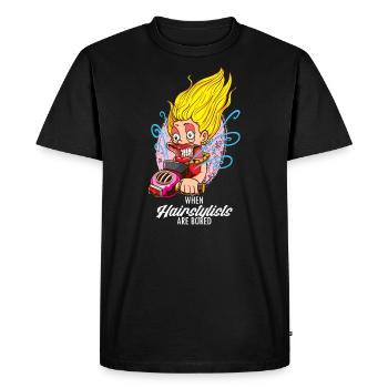 Coiffeuse drôle de coiffeur blonde - T-shirt Premium bio Homme - noir - Devant - Nico (187cm)