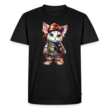Chat pompier super-héros - T-shirt Premium bio Homme - noir - Devant - Nico (187cm)