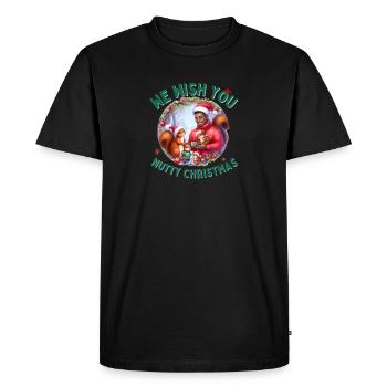 Merry Nutty Christmas Squirrel Funny Gift Idea - Men's Premium Organic T-Shirt - black - Front - Nico (187cm)