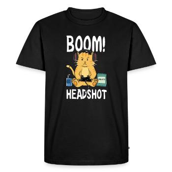 Boom Headshot / Boom balle / Cat / Gaming - T-shirt Premium bio Homme - noir - Devant - Nico (187cm)