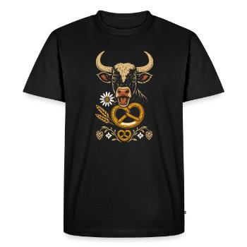 Vache sauvage avec bretzel - Volksfest Design - T-shirt Premium bio Homme - noir - Devant - Nico (187cm)