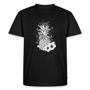 Ananas orné avec une touche florale tropicale - T-shirt Premium bio Homme - noir - Devant - Nico (187cm)