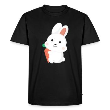 Cute White Bunny Rabbit Holding Carrot Cartoon Art - Men's Premium Organic T-Shirt - black - Front - Nico (187cm)