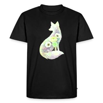 Silhouette de renard Aquarelle Fleurs - T-shirt Premium bio Homme - noir - Devant - Nico (187cm)