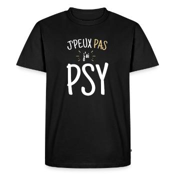 Humour | J'peux pas j'ai psy - T-shirt Premium bio Homme - noir - Devant - Nico (187cm)