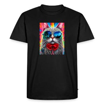 Katze mit Sonnenbrille - Männer Premium Bio T-Shirt - Schwarz - Vorne - Nico (187cm)