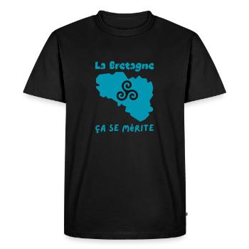 La Bretagne , ça se mérite 1 - T-shirt Premium bio Homme - noir - Devant - Nico (187cm)