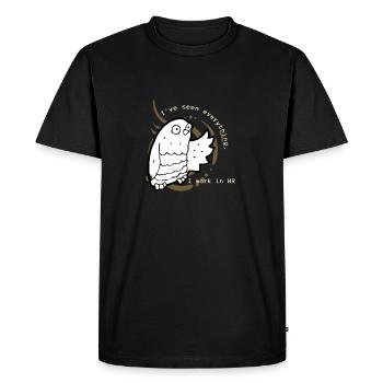 Hibou brun - I work in HR - T-shirt Premium bio Homme - noir - Devant - Nico (187cm)