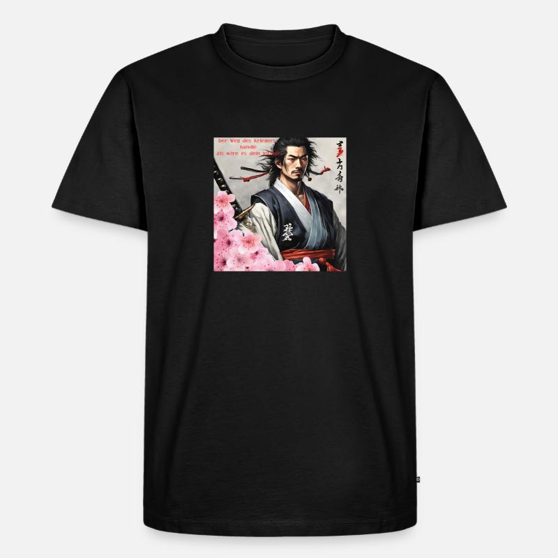 Japanischer Samurai Krieger Kirchblüten - Männer Premium Bio T-Shirt - Schwarz