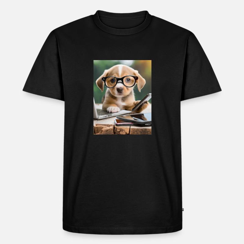 Hund mit Brille - Männer Premium Bio T-Shirt - Schwarz