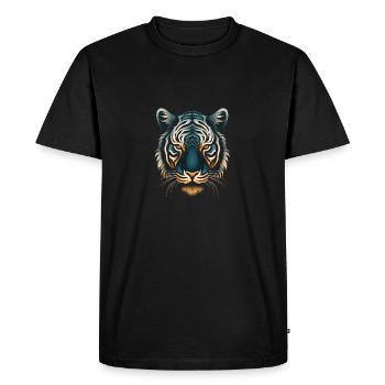 Captivant Op Art Tiger en bleu et ocre - T-shirt Premium bio Homme - noir - Devant - Nico (187cm)
