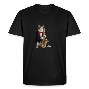 chat musicien saxophone - T-shirt Premium bio Homme - noir - Devant - Nico (187cm)