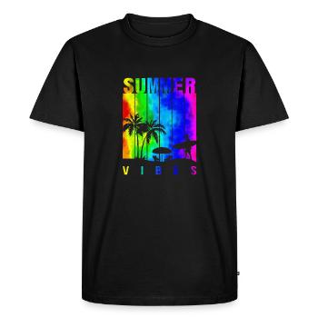 Summer Illustration Summer Floral Art Flower Sea - Men's Premium Organic T-Shirt - black - Front - Nico (187cm)