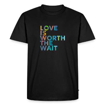 L’AMOUR VAUT LA PEINE D’ATTENDRE - T-shirt Premium bio Homme - noir - Devant - Nico (187cm)