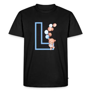 Lettre l bleue ours - T-shirt Premium bio Homme - noir - Devant - Nico (187cm)